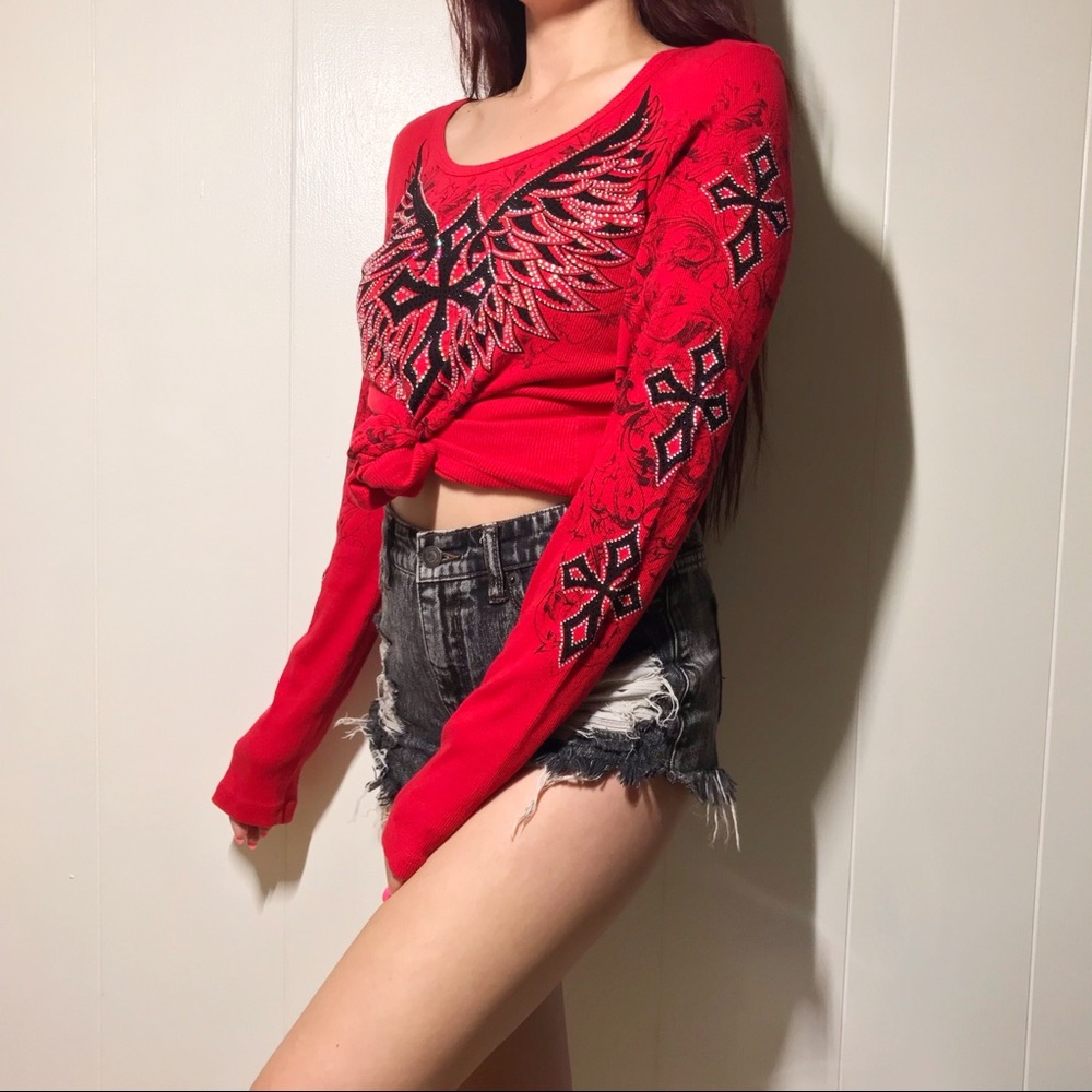 Rhinestone Cross Long Sleeve Top